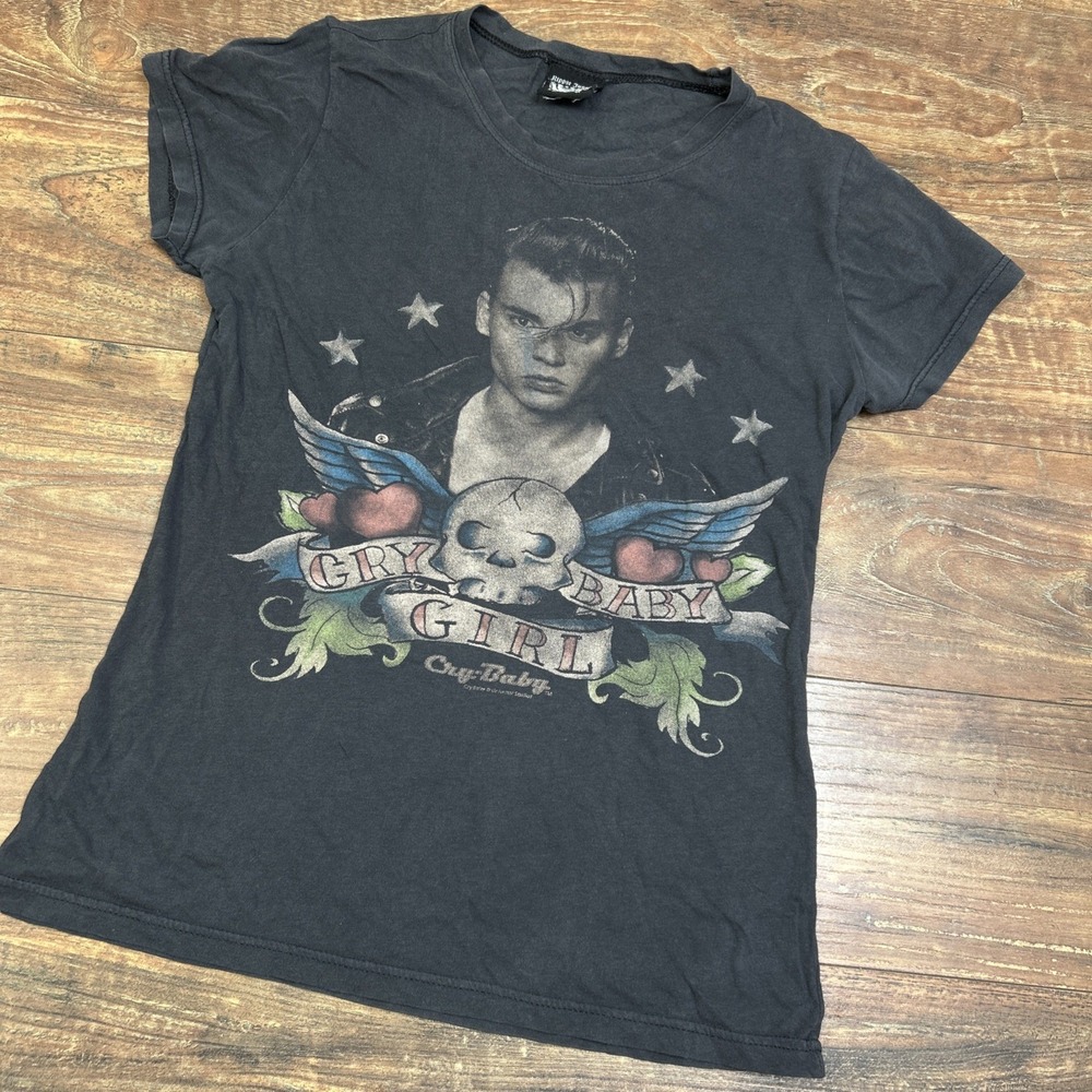 Ripple Junction Cry Baby Johnny Depp T Shirt Tee Medium Women Faded Black S/S